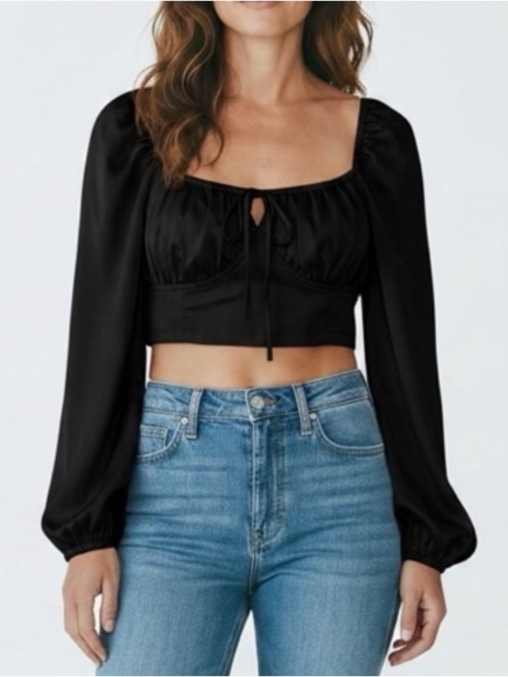 Fiesta Black Long-Sleeve Crop Blouse